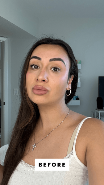 Trakoshis before applying in Ole Henriksen Pout Preserve Peptide Lip Treatment in Creme Brulee
