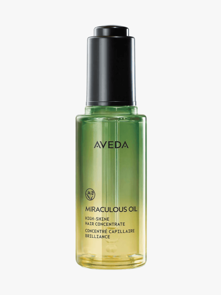 Aveda Miraculous Oil High-Shine Hair Concentrate in branded component on a light gray background