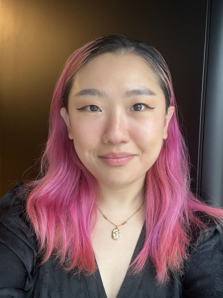 A selfie of Allure commerce editor Sarah Han with bare lips