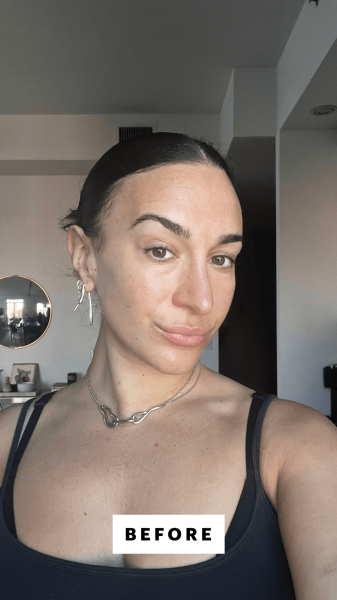 Wohlner before applying Hard Candy Lip Butter in Whipped Peach