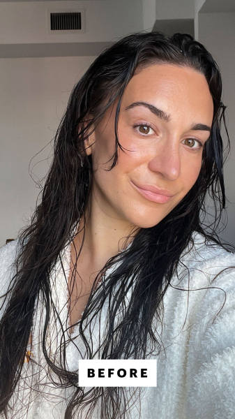 A selfie of Allure commerce writer Lily Wohlner with wet freshlywashed hair