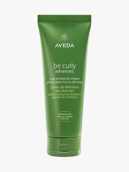 Aveda Be Curly Advanced Curl Enhancer Cream in branded tube component on a light gray background